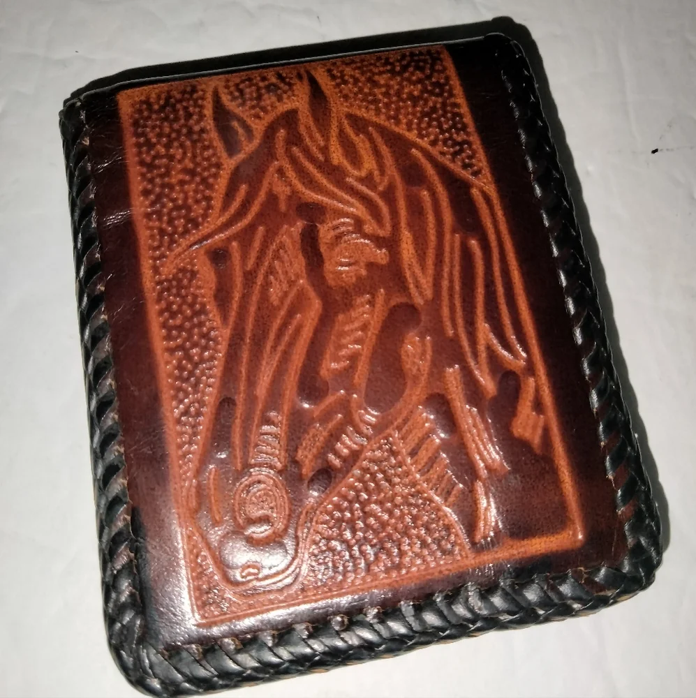 Vintage Handmade (Brown) Leather Equestrian Embossed Men's Wallet (Like New)